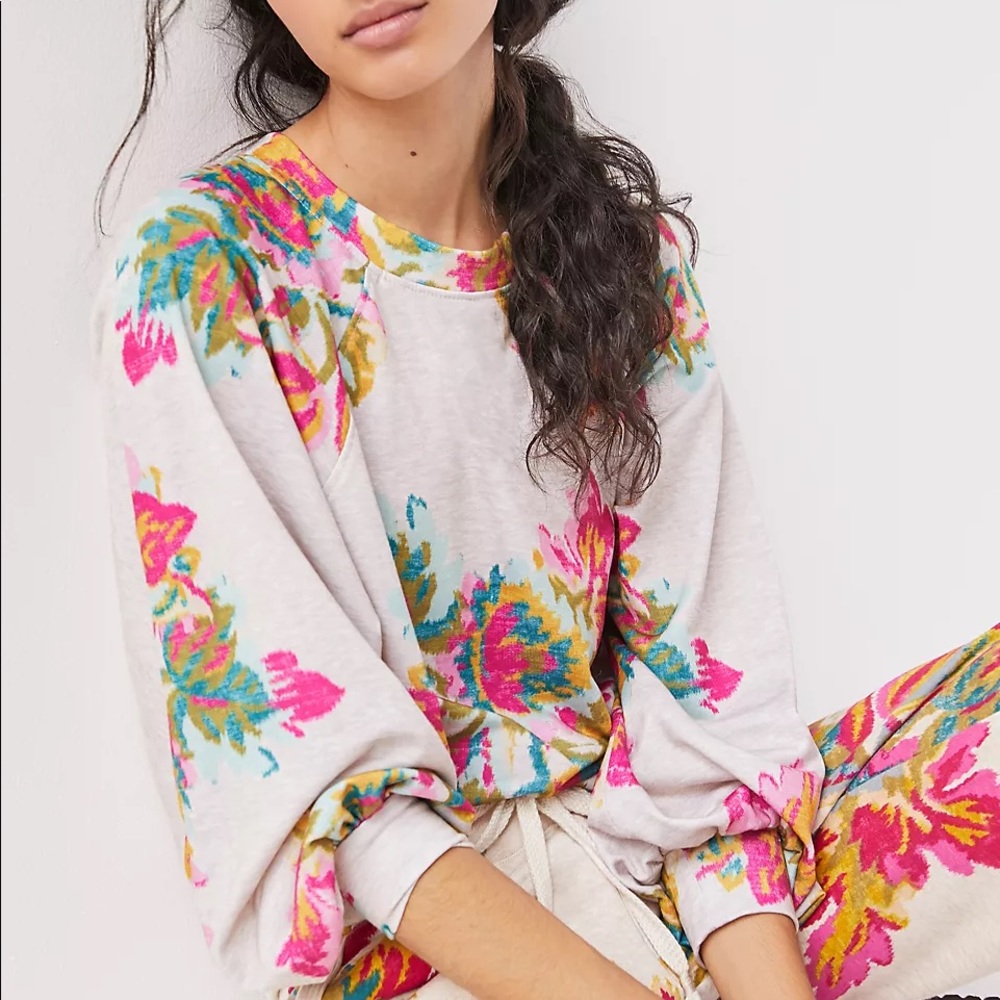 Anthropologie Cozy Floral Ruched Sweatshirt